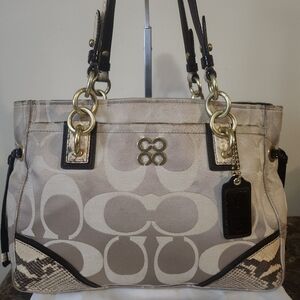 Coach Collette Signature Monogram/Snakeskin Designer Tote Bag EUC